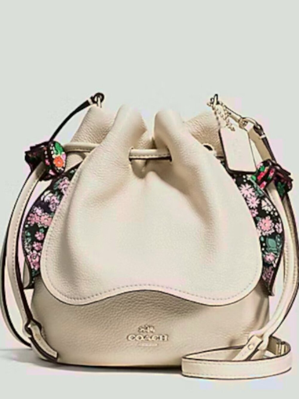 Coach Blossom Petal Bucket Bag Chalk Pebble Leather Floral Limited Edition w/ Du